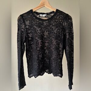 CAbi - Black Sheer Floral Lace Long sleeve Top - XL (Petite)